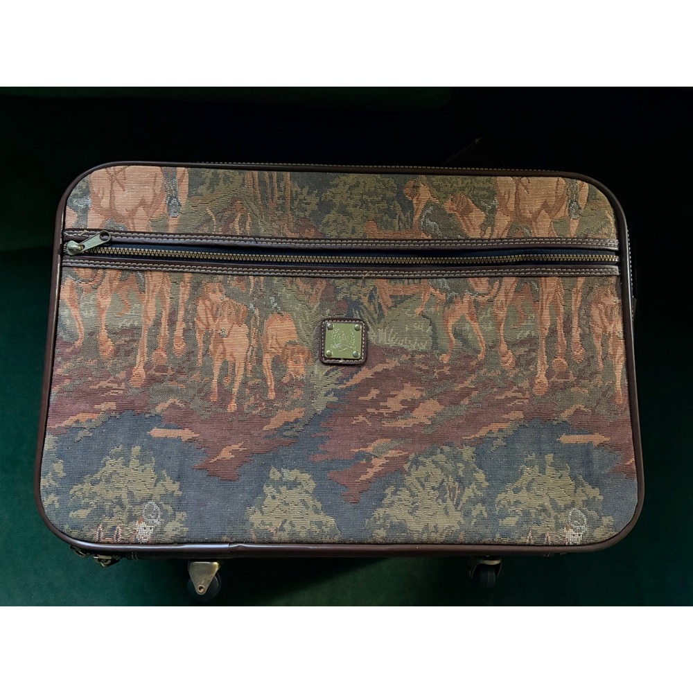 Vintage Tapestry Rolling Suitcase | Fox Hunt | Carry On Bag | Capizio |Brown Tan - Picture 15 of 16